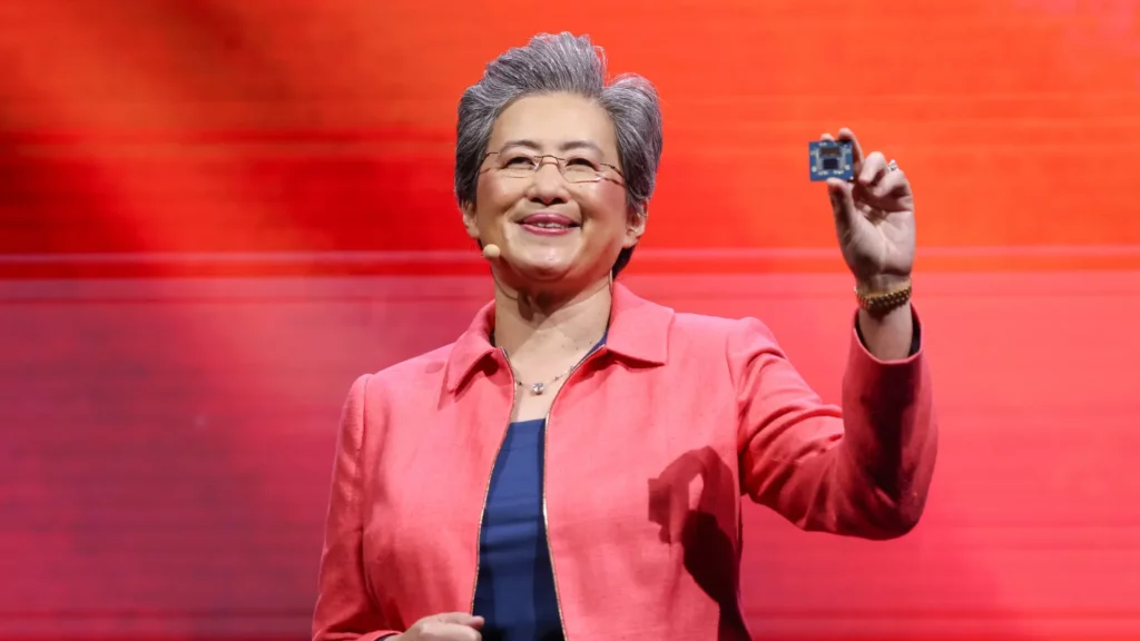 Lisa Su, presidente e CEO da Advanced Micro Devices (AMD), faz o discurso de abertura da Computex 2024, a principal exposição de tecnologia de Taiwan, em Taipei, em 3 de junho de 2024. 
