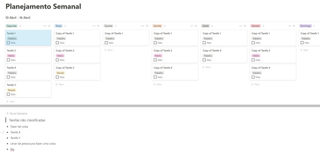 Planejamento Semanal no Notion