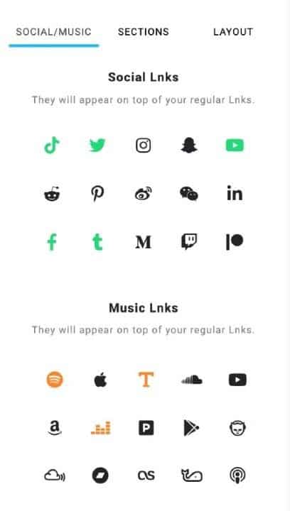 ícones sociais do lnk.bio