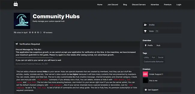 Community Hubs é um dos melhroes bots para discord