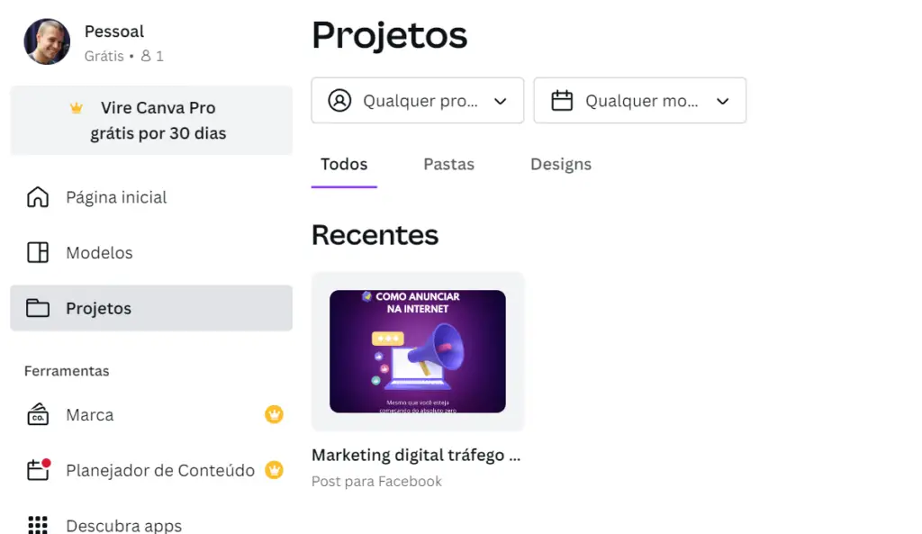 Meus projetos do Canva