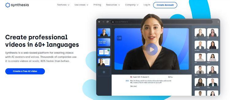 Synthesia é uma das melhores opções de geradores de vídeo com IA.