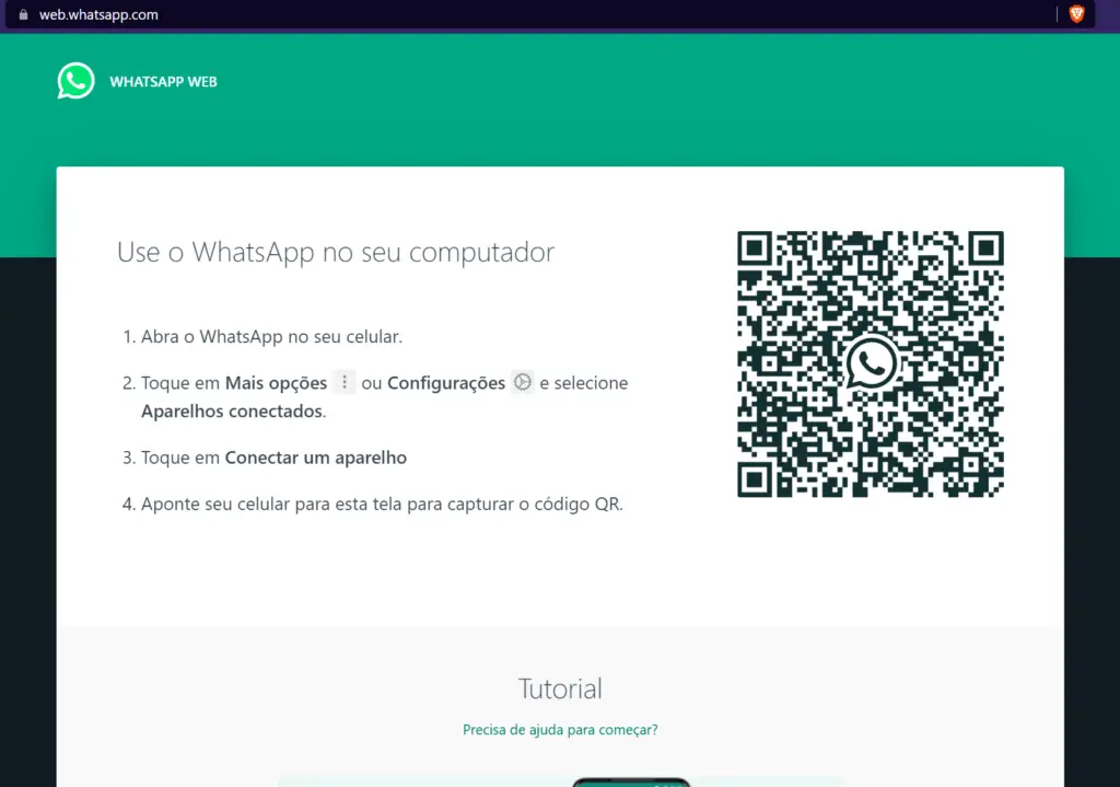 Página inicial de como usar o whatsapp web