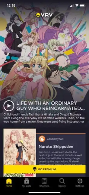 interface do app para assistir anime online VRV