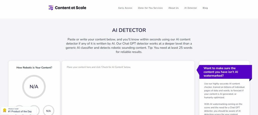Content at Scale AI Text Detector página