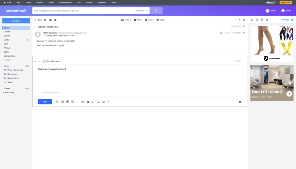 interface do yahoo mail